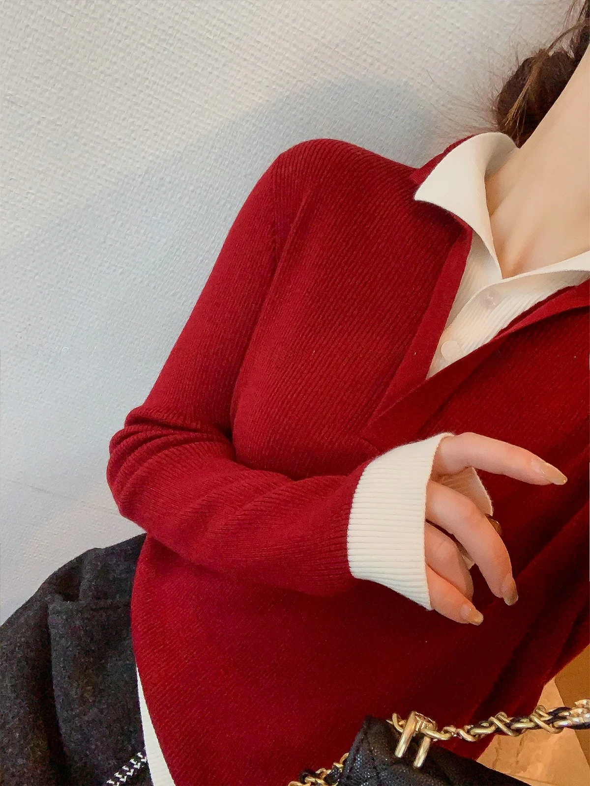 

Faionable Long Sve Knitted Sweater Women's f Collar Splice Fake Two-Piece Winter New Sle Commute Wind Korean Version