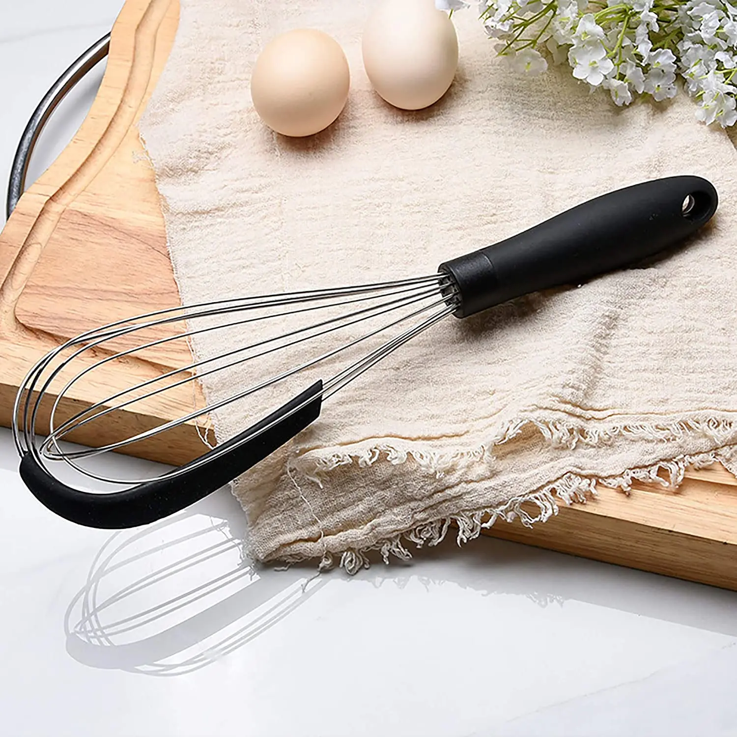 304 Stainless Steel Balloon Whisk with Silicone Scraper - Elegant Handle & Thick Wire Balloon Whisk for