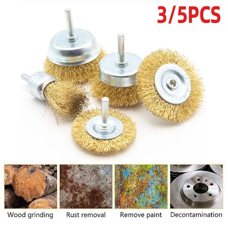 

3pc Steel Wire Brush Brass Plated Wheels Brushes Drill Rotary Tools Metal Rust Removal Polishing Brush