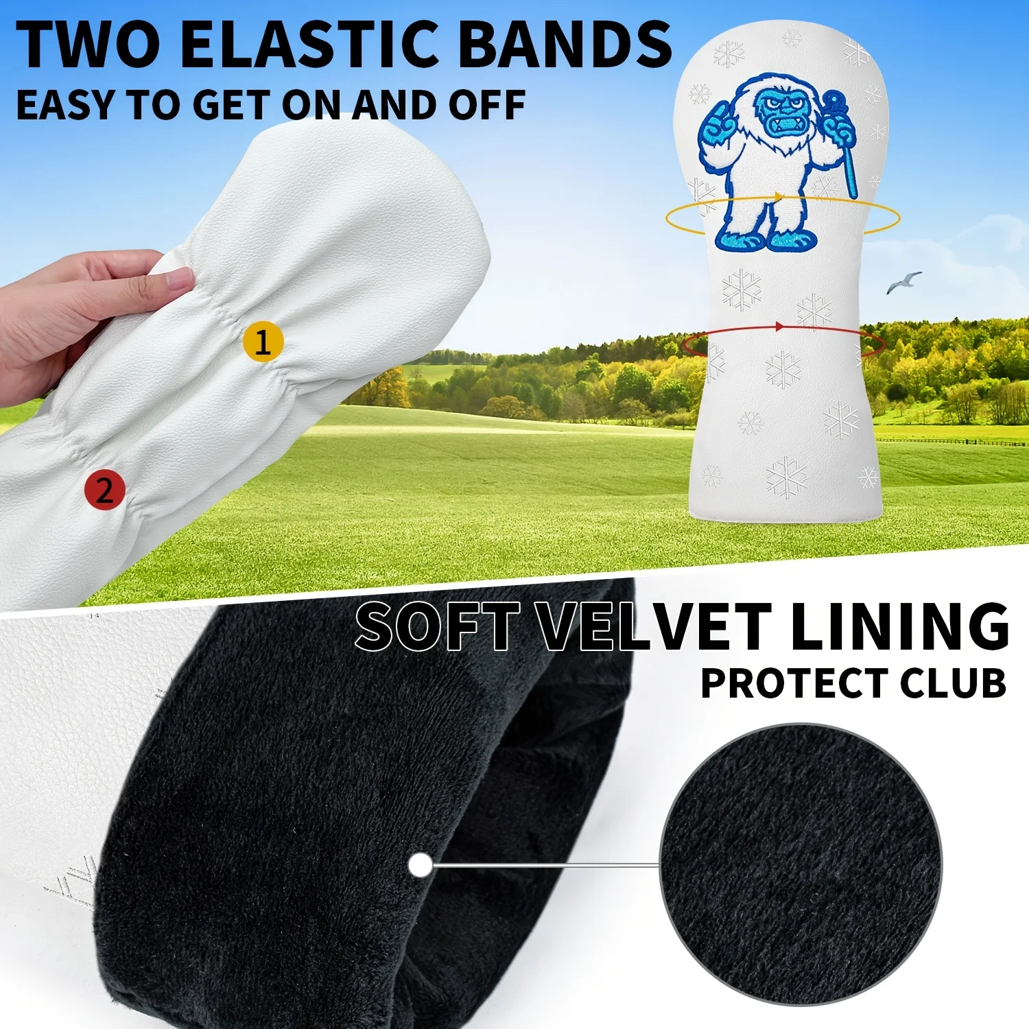 1pc/3pcs Snow Ape Pattern Golf Club Head Cover, Durable Protective Accessory, Suitable for Men and Women Golf Enthusiasts, image 5