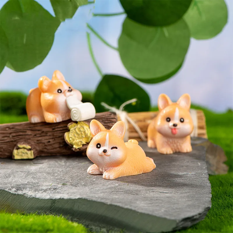 Figurki miniaturowe uroczy pies z kreskówki Corgi ozdoby zewnętrzne mikro zwierząt do dekoracji domu dekoracja biurka akcesoria do pokoju