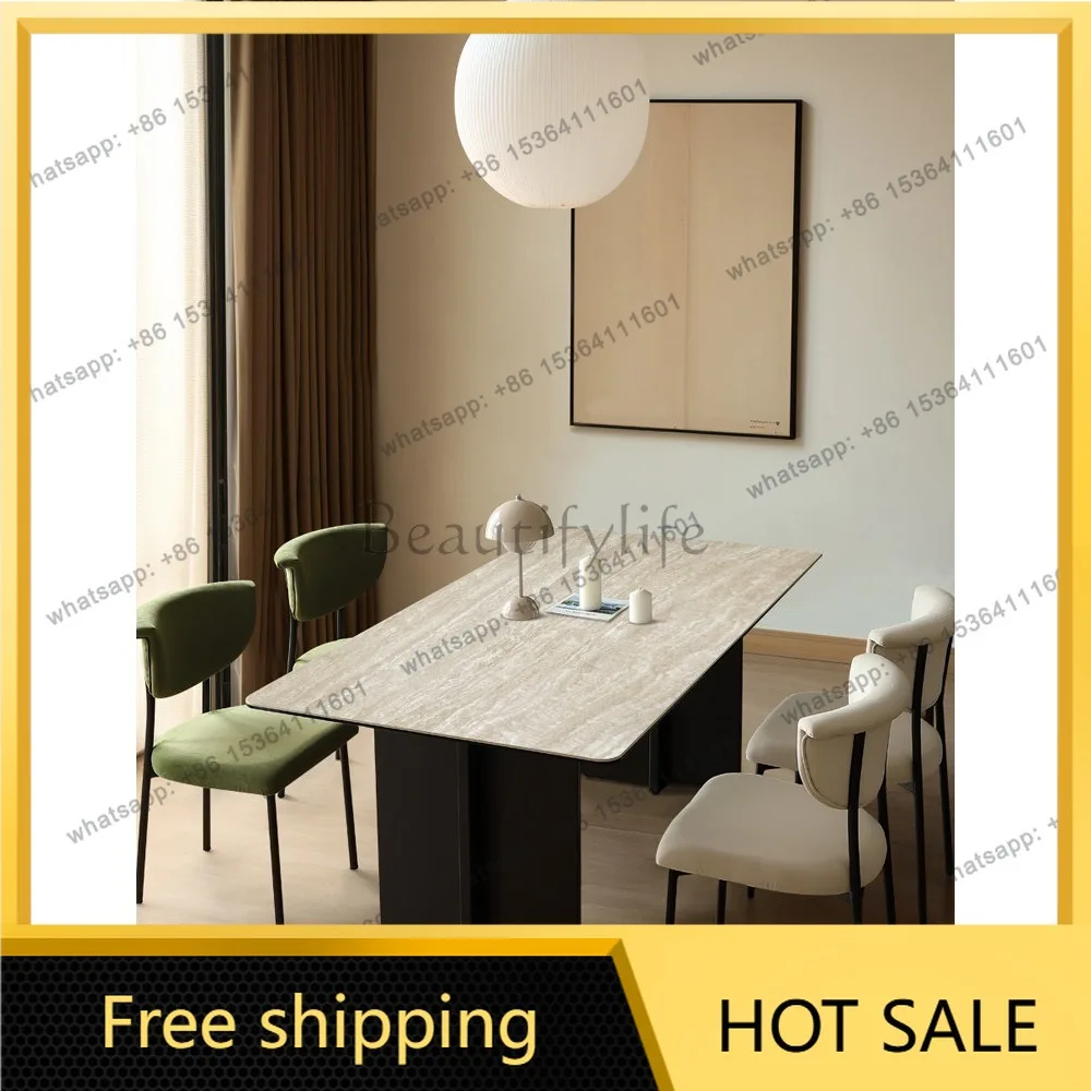 LD French retro style dining table minimalist rectangular aluminum alloy rock plate dining table