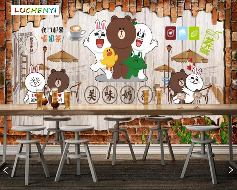 

Papel de parede custom delicious bear milk tea 3d wallpaper mural,drink restaurant juice shop dining room wall papers sticker