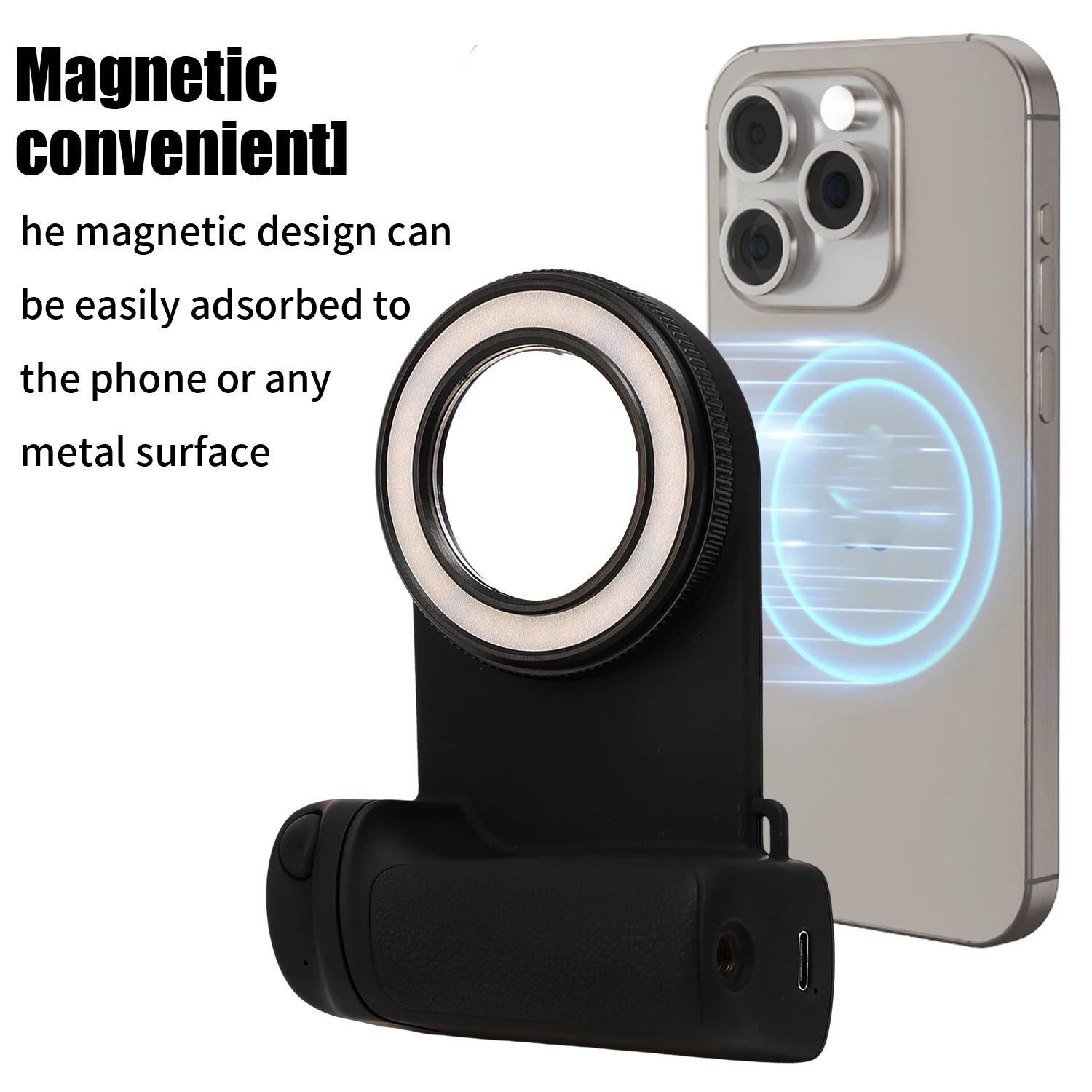 Magnetic Selfie Ring Light Rechargeable LED Fill Light Snap Grip with Wireless Bluetooth Remote Control for iPhone Magsafe