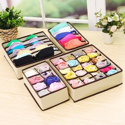 4Pcs/set Foldable Underwear Storage Box Household Non Woven Classification Cases Socks Scarf Bra Wardrobe Drawer Organizer Items