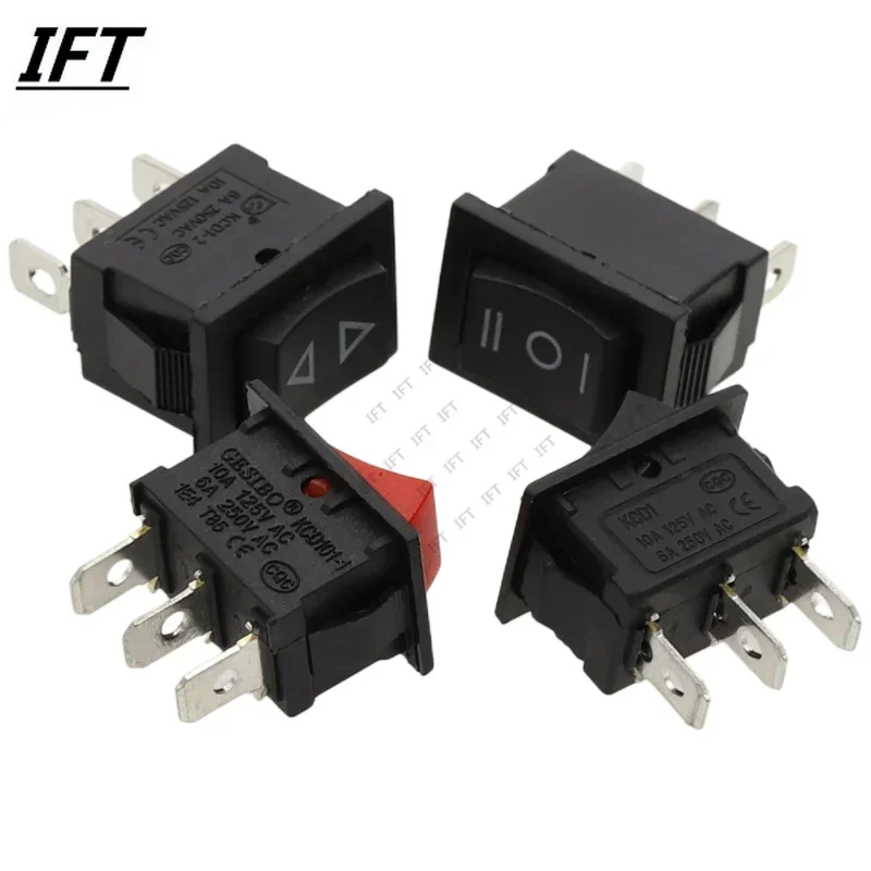 10PCS 15*21mm 2 3 4 6Pin SPST On/Off On/Off/On Boat Rocker Switch 6A 250V KCD1 KCD1-101 Snap-in Black Rocker Switch