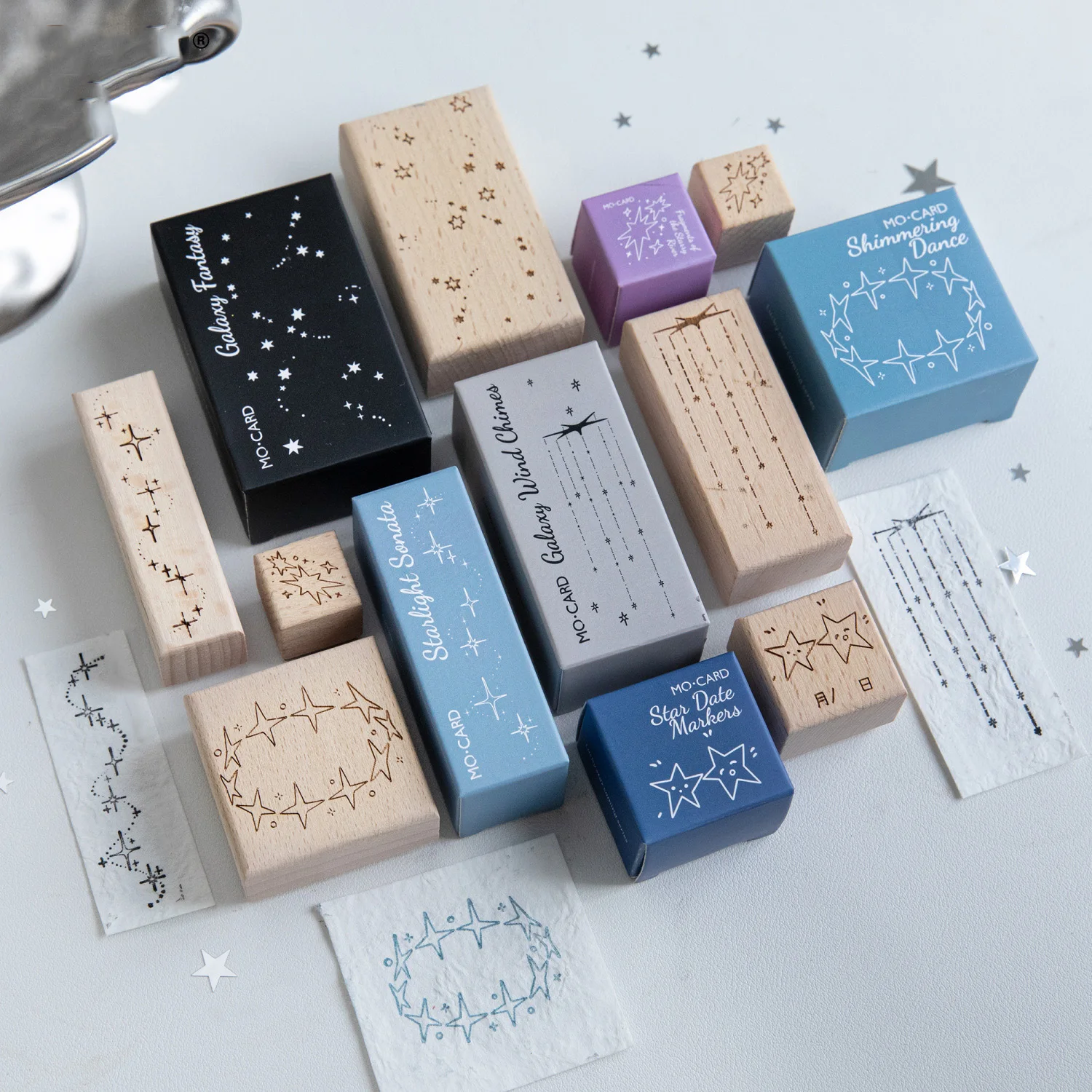 لاكي ستار القادمة سلسلة خمر ضوء النجوم المشهد ختم خشبي الإبداعية DIY مجلة المواد الكولاج القرطاسية