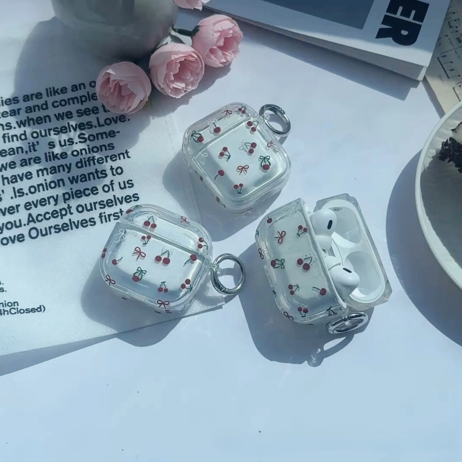 Applicable for AirPods Pro2 Bluetooth headset case Cute bow cherry 2/3/4/generation case