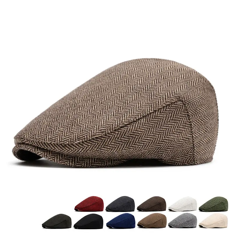 2024 Autumn and Winter Polyester Solid Warm Newsboy Caps Flat Peaked Cap Men and Women Painter Beret Hats 180