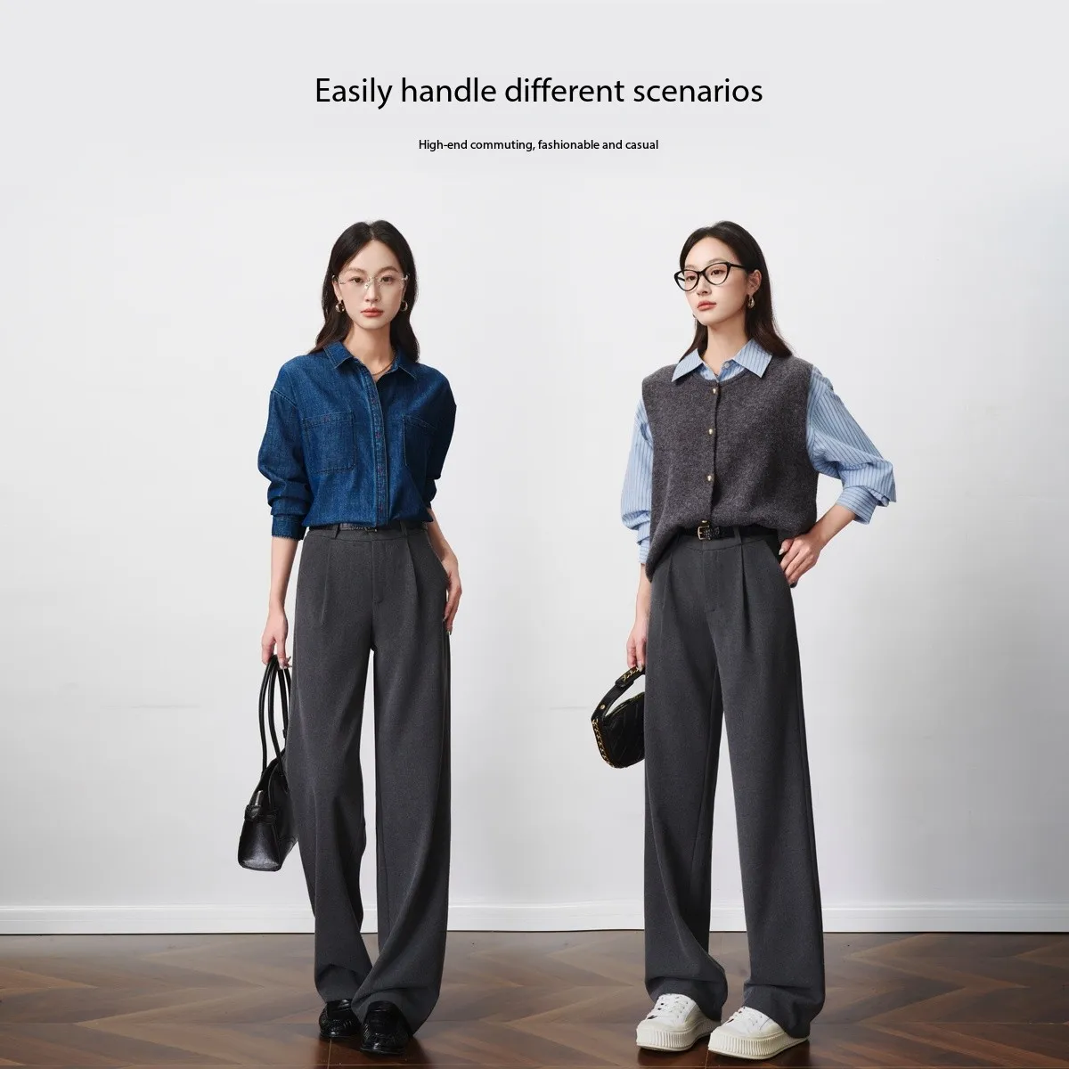 OLrain Women's Straight Pants 2025 Autumn New in Casual High-waist Pant Simple Solid Commute Long Trousers Female O57QK001261