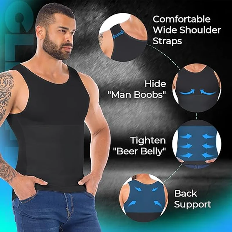 Men Compression Vest Double Layer Tummy Control Tank Top Cool Farbic Shapewear Slimming Breathable Underwear M-4XL Body Shaper