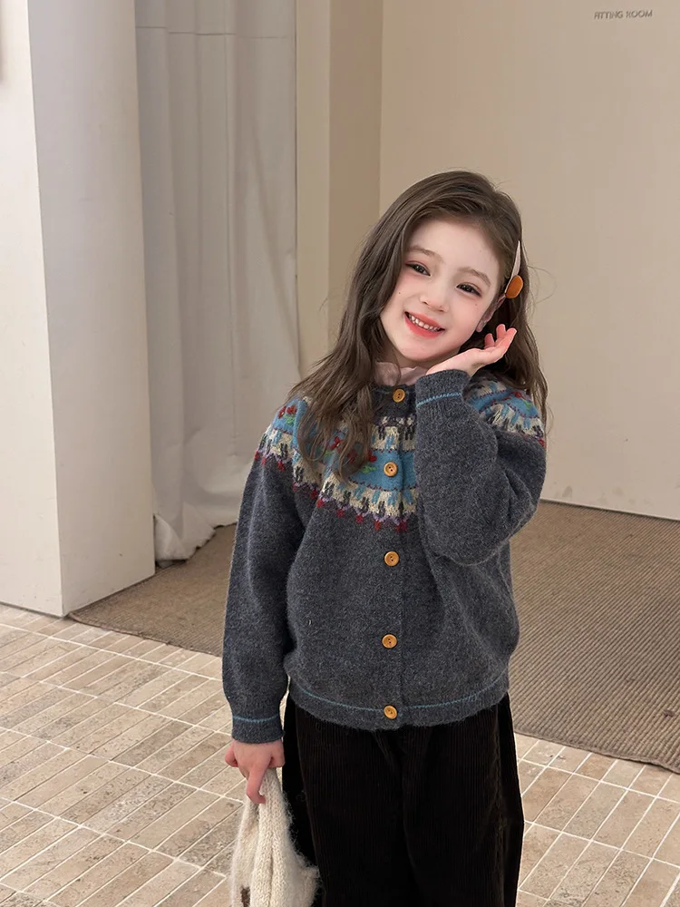 

Верхняя одежда для девочек, осенне-зимний винтажный свитер, вязаный кардиган, милый, милый, модный, стильный, мягкий, универсальный для повседневной носки