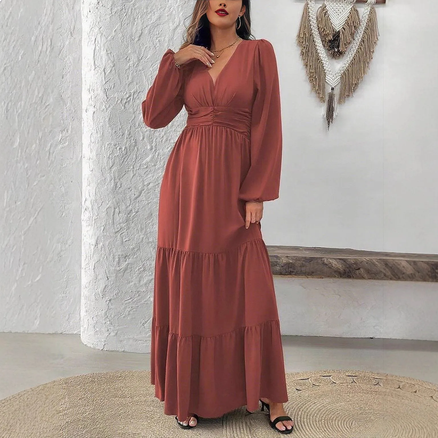 Elegant V-Neck Bubble Sleeve Ruffle Dress Spring Summer Dresses Women Overall Jumpsuit Playsuit