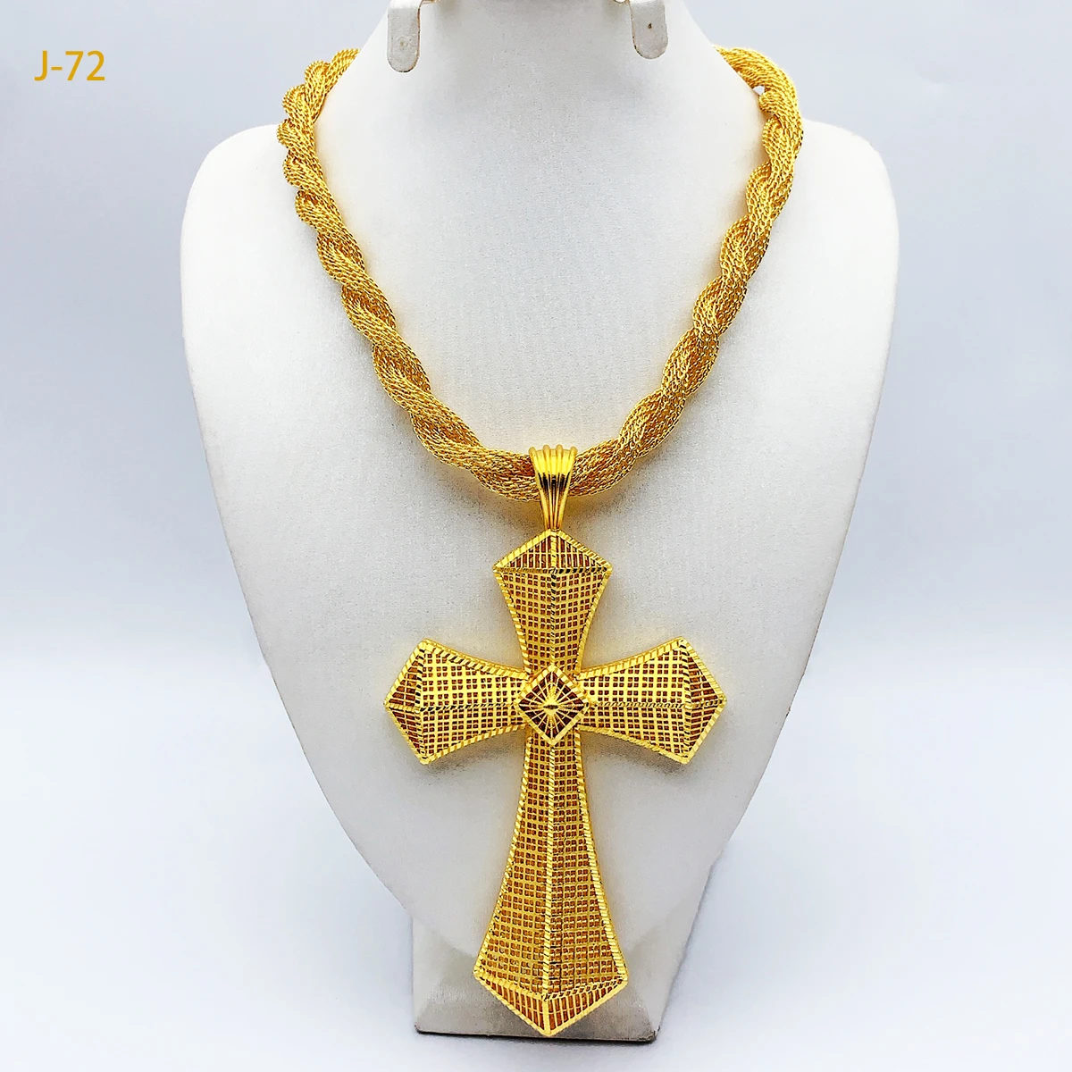 Äthiopischer Kreuz-Anhänger, gedrehte Kette für Frauen, Mann, afrikanische Hochzeit, Party, Goldfarbe, Eritrea, Schmuck, Kreuz-Geschenk