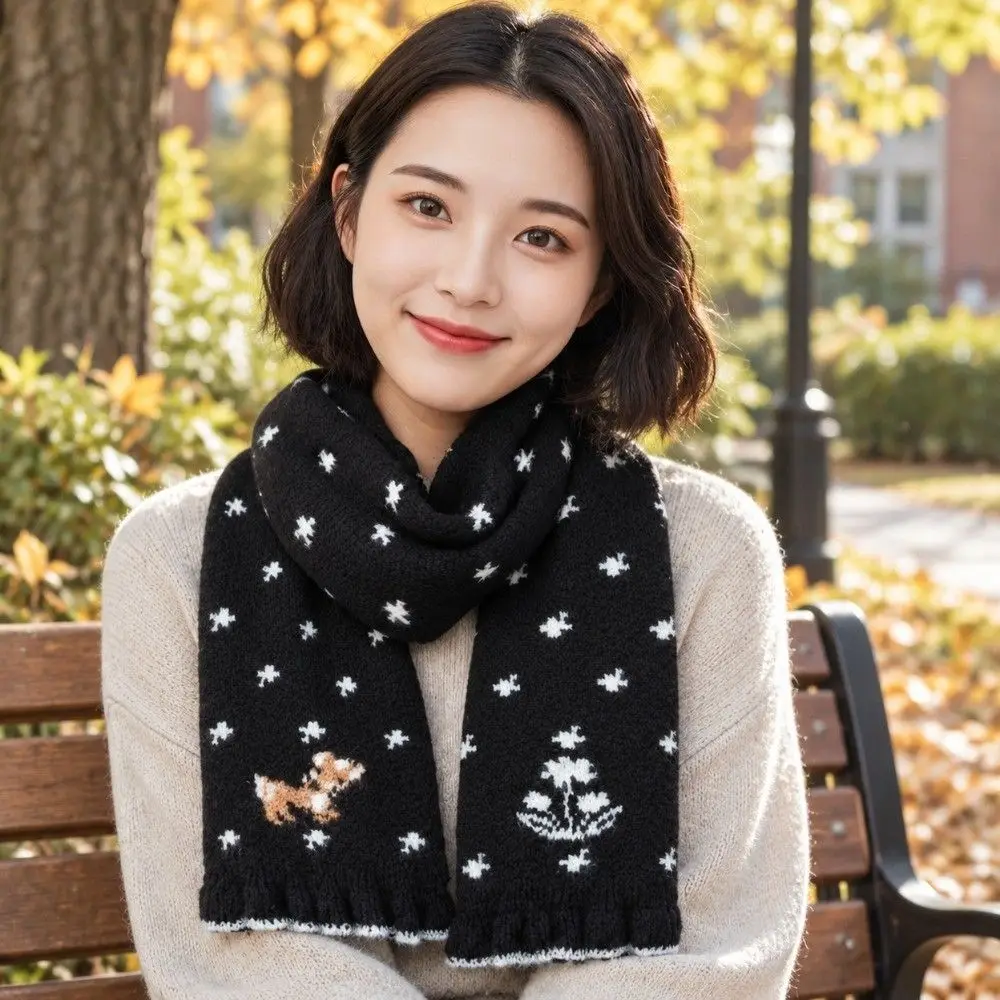 Double Sided Deer Knitted Scarf Throat Guard Thickened Yarn Contrast Color Muffler Luxury Quality Elegant Pattern