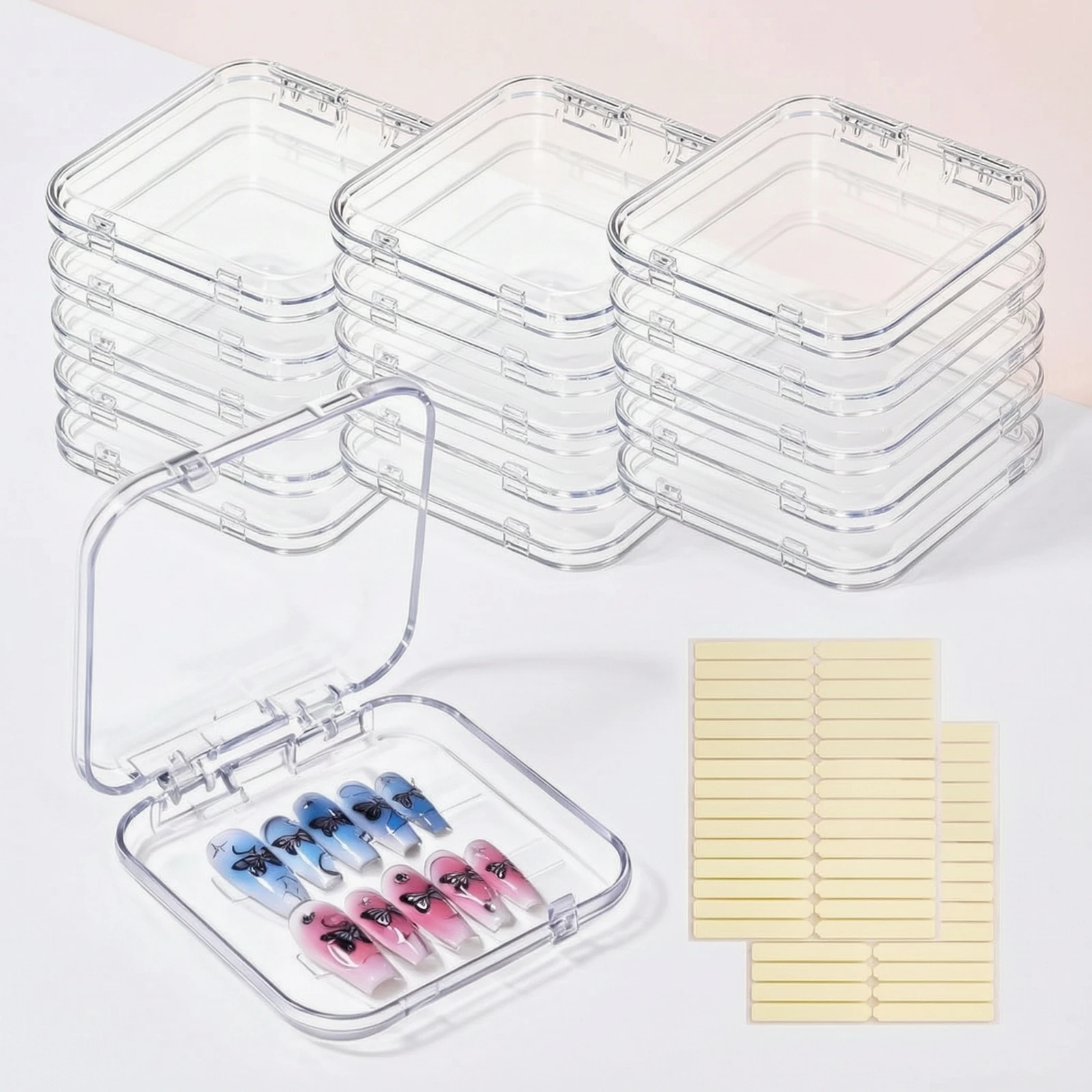 16 Pieces Press-on Nail Packaging Box Clear Press-on Nail Storage Box Transparent Portable for Travel, Home Organization view 5