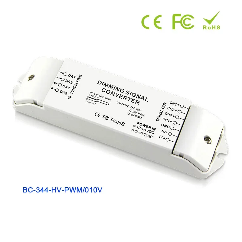 

Bincolor LED DALI Signal Converter AC 110V-220V or 12V-24V input,DALI signals into 0 to 10V analog signal/5V PWM/10V PWM Dimmer