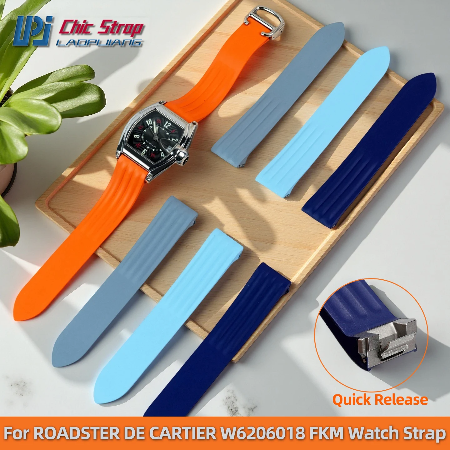 

Waterproof Dustproof Fluororubber Watch Strap For Cartier Roadster Series W6206017 W6206018 FKM Watchband 19mm Quick Release Men