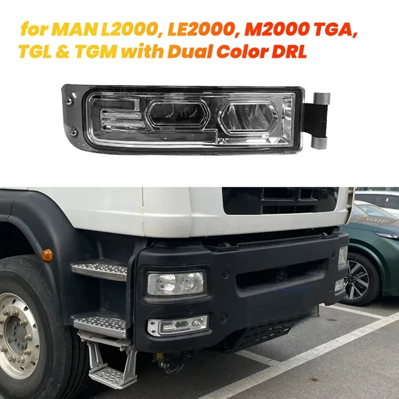 Truck Headlight LED Fog Lamp Daytime Running Light W/Dual Color DRL For MAN TGA TGL TGM L2000 LE2000 M2000