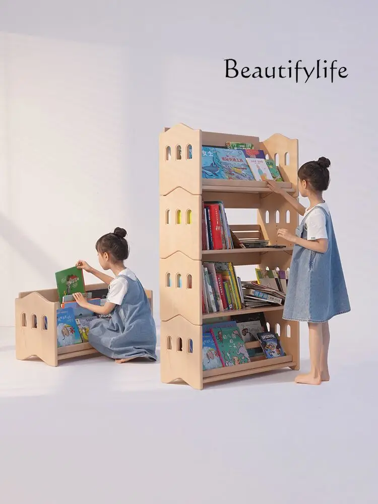 Bookshelf Solid Wood Picture Book Rack Stackable Home Floor Shelf Combination Display Cabinet Nordic Style