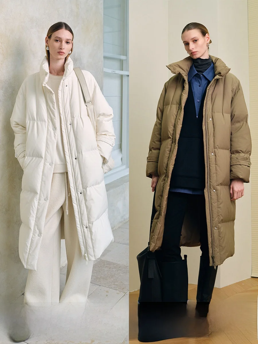 

CHICJANE Длинный легкий пуховик с деконструированным дизайном, утепленный, белый, из пуха, для города, осень-зима