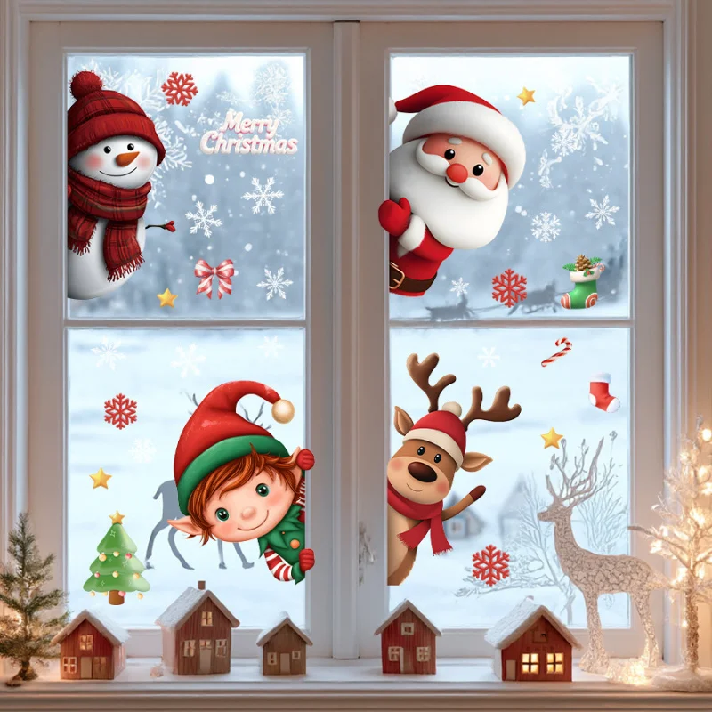 

Cartoon Cute Santa Claus Elf Reindeer Static Cling New Christmas Glass Window Sticker Self-Adhesive Removable