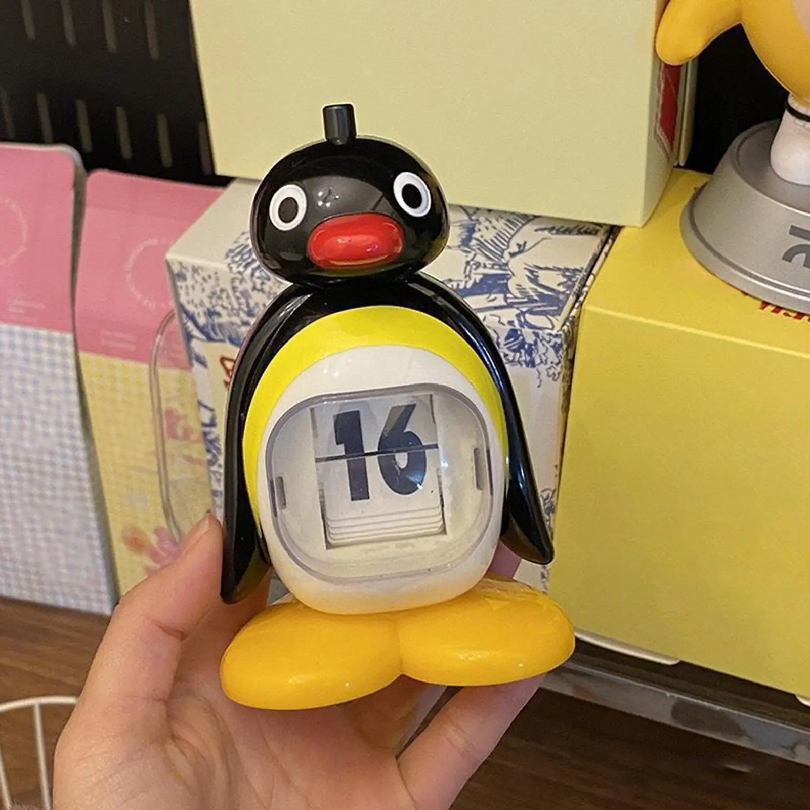 Calendario pinguino Decorazione animale creativa Premendo calendario perpetuo Ornamento retrò per compleanno Soggiorno Casa Amici
