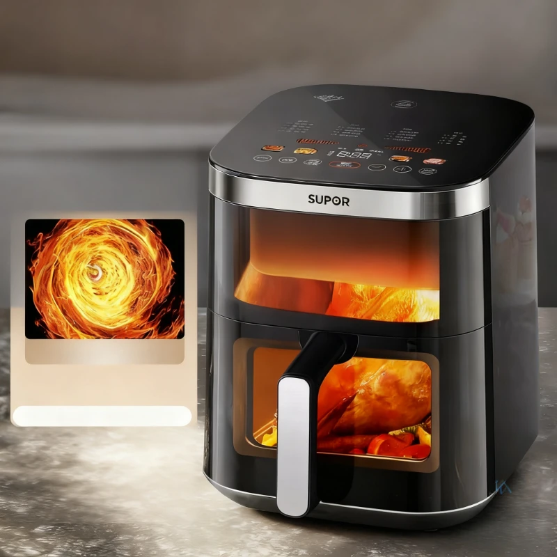

Аэрофритюрница SUPOR, переворачивающаяся не требуется, полностью автоматическая, визуальная, большая емкость 6,3 л, универсальная для жарки и гриля