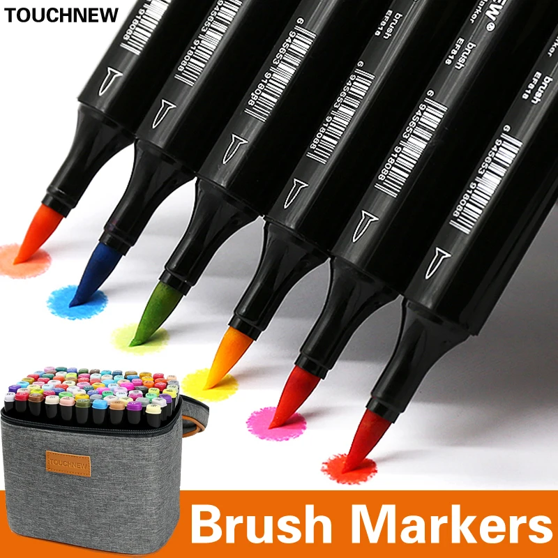 

Touchnew Brush Markers Set Oil Soft Brush Pens Alcohol Markers Drawing Sketch Marker Art Supplies for Artist School Stationary