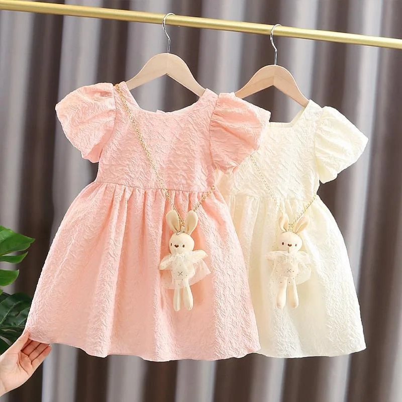 Girls' Summer Dress2024New Children's off-Neck Korean Style Flying Sleeves Princess Dress