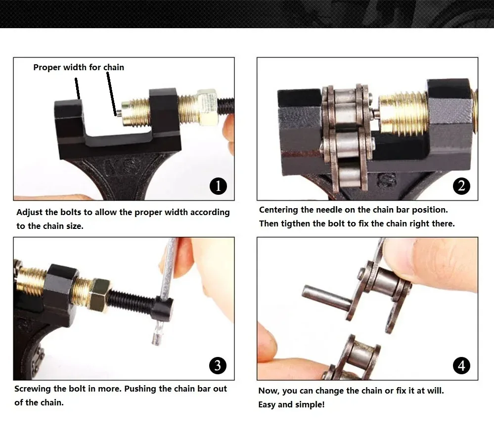 Motorcycle Chain Breaker Link Removal Tool 420 428 520 530 Chain Cutter Riveting Splitter for 420-530 Chains