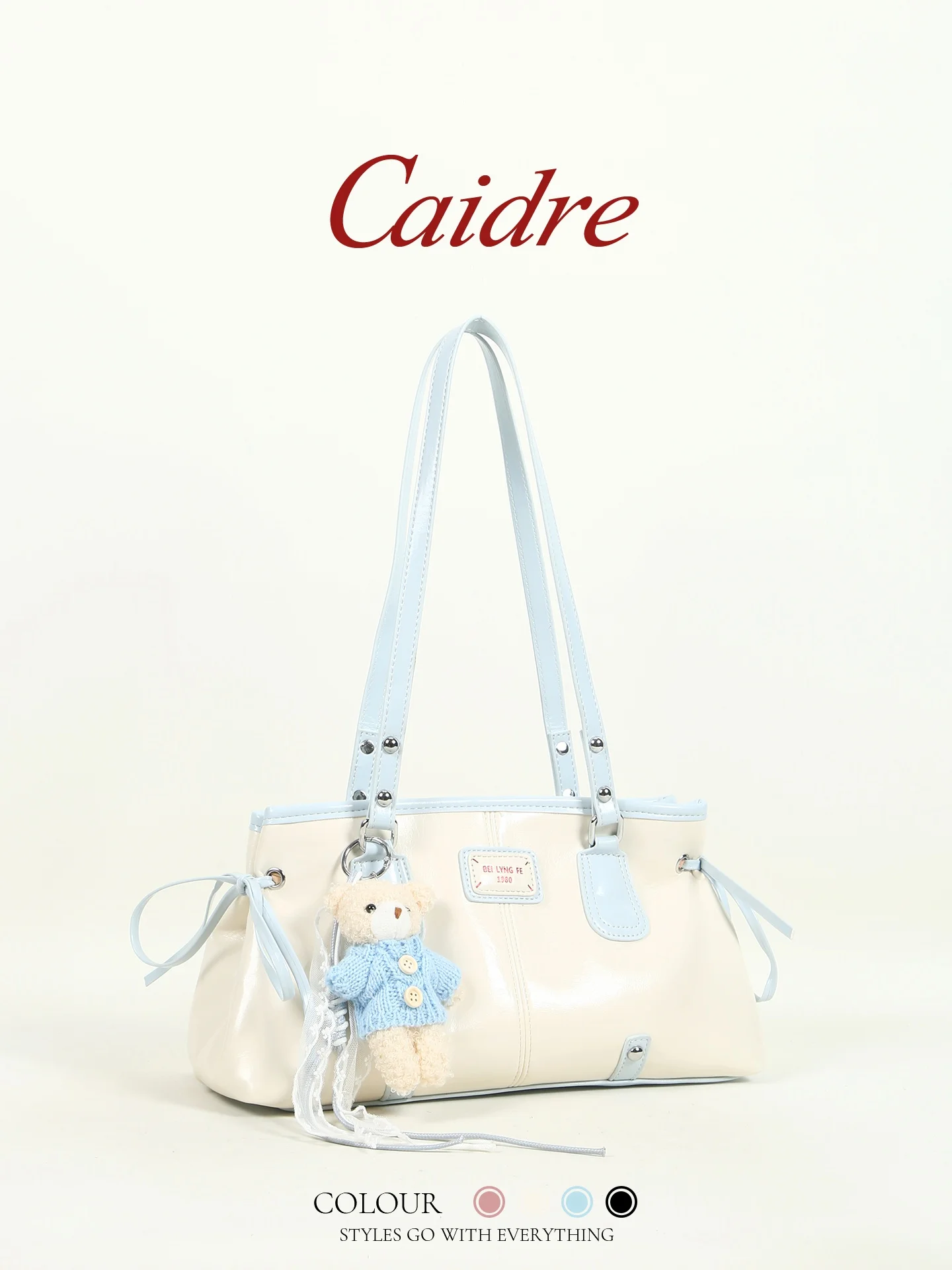 

Caidre Cute Bear Underarm Bag Women's Birthday Gift Commuter Handbag Korean Style Double Strap Zipper Closure Square Shape PU...
