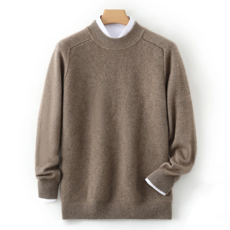 

Men's Thick Semi High Neck Pullover Sweater 100% Cashmere Knitted Sweater New Autumn Winter Cashmere Sweater Warm Men's Clothing