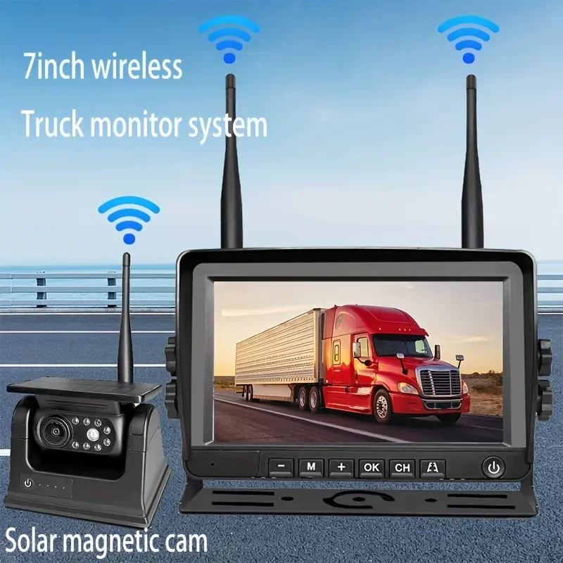 For Magnetic Wireless Backup 7 Inch AHD DVR Monitor Solar Camera