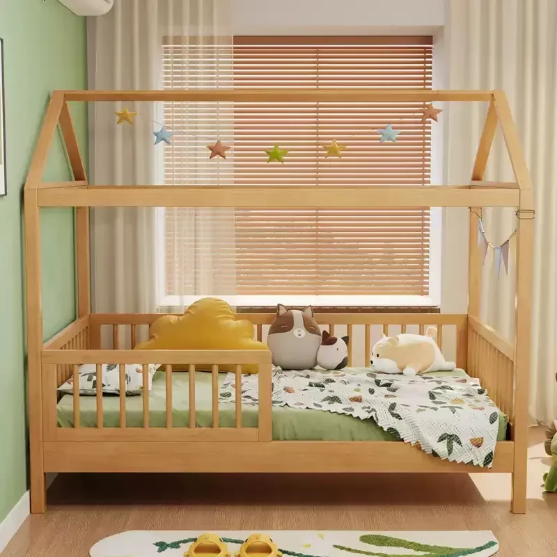 Nordic solid wood children's bed tree house elevated bed children's room boy single girl princess guardrail house