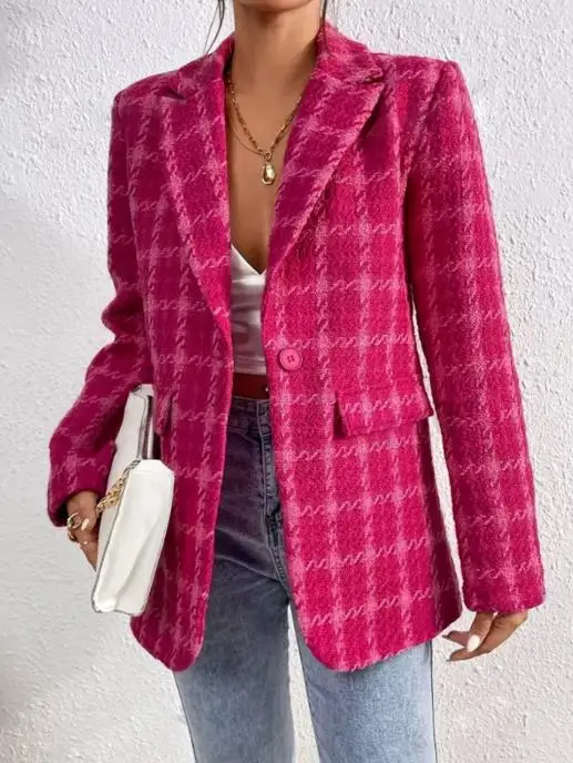 

Jacket 2025 Autumn and Winter Temperament Plaid Jacket Cardigan Jacket Mid Length Jacket Fashionable Retro Elegant Jacket