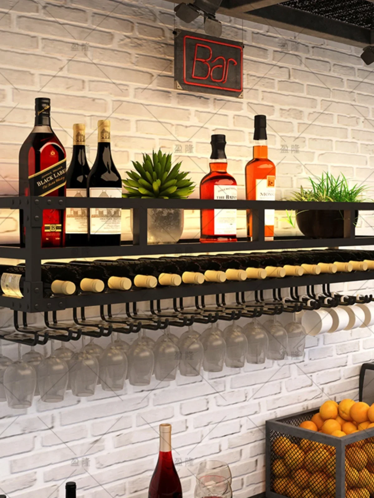 

Bar wall wine rack bar counter hanger red wine upside down restaurant hanging wine cabinet rack