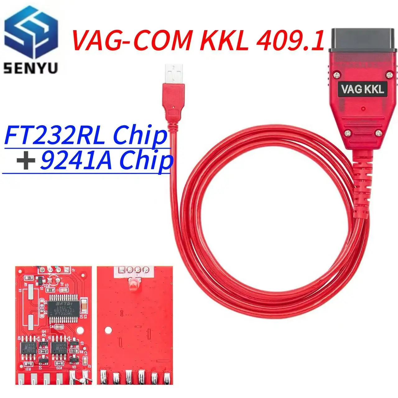 Real 9241A VAG 409.1 KKL 409 FTDI FT232RL K line USB Diagnostic Interface Cable For VW/Audi/Skoda/Seat OBD2 Scanner Car Tool