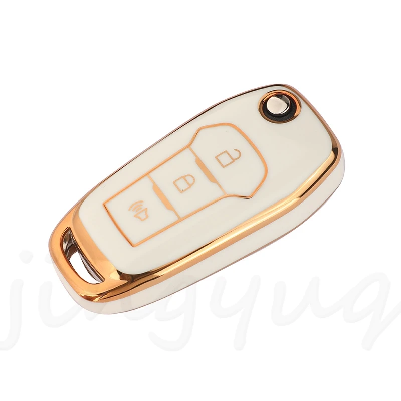 Jingyuqin TPU Car Remote Key protect Shell Case CoverFor Ford glossy surface gold rim black white gray Safe durable 3 Buttons