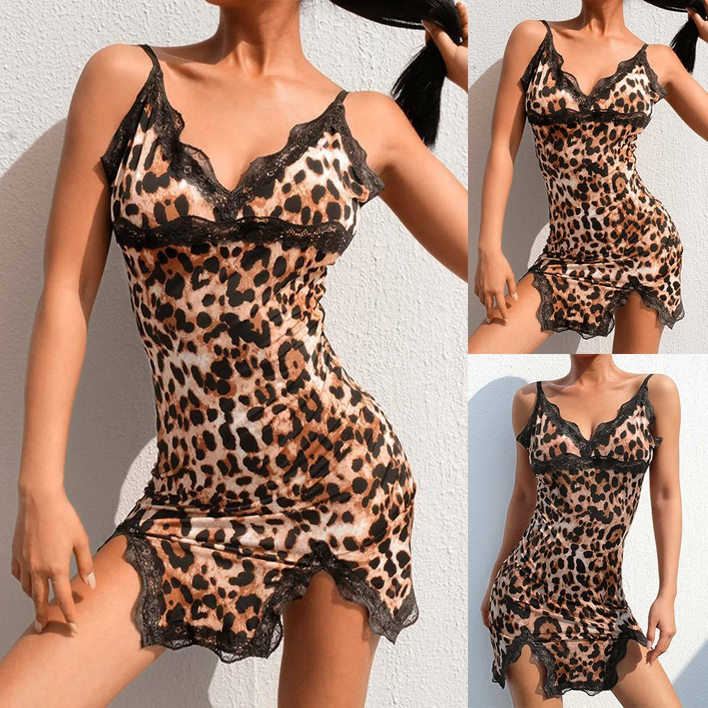 

Sexy Women Lace Chemise Leopard Cami Nightdress Babydoll Lingerie Underwear Sleepwear Robes Pajamas