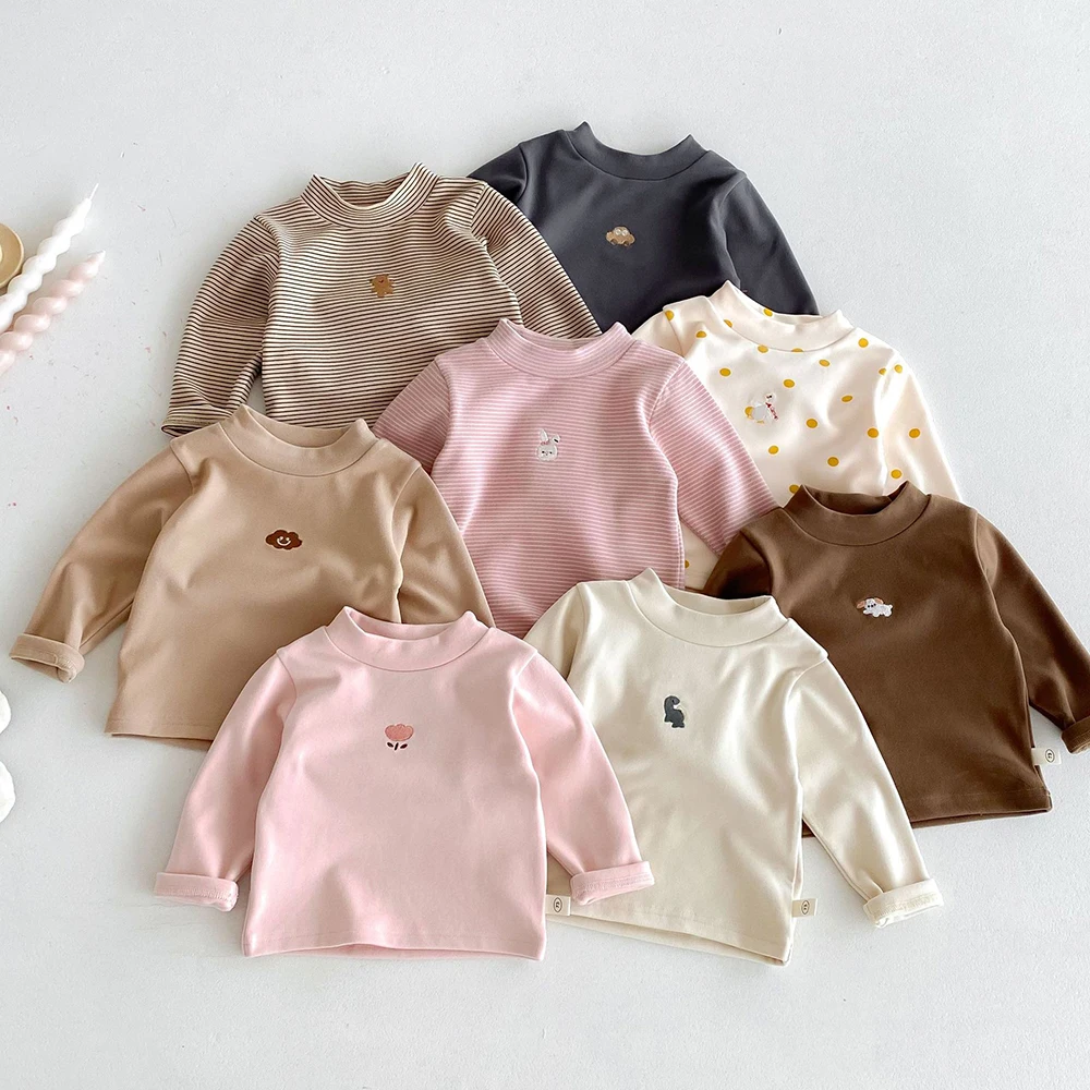 Milan cel 1-5 y Kinder kleidung Roll kragen pullover Mädchen Bluse Mode Cartoon Mädchen Hemd Heizung Stoff warme Basis Tops