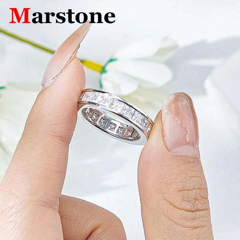 كامل مويسانيتي D اللون VVS الأميرة الماس المرأة خاتم مربع S925 خاتم فضة مطلي الذهب الأبيض خواتم مجوهرات للنساء