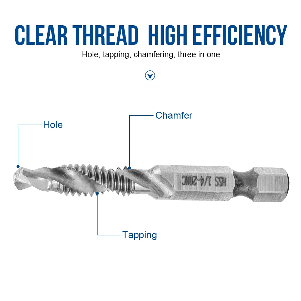 NINDEJIN 6pcs/set UNC thread screw tap drill bits set 6-32 8-32 10-24 10-32 hex shank hss tap drill bits set for metal wood