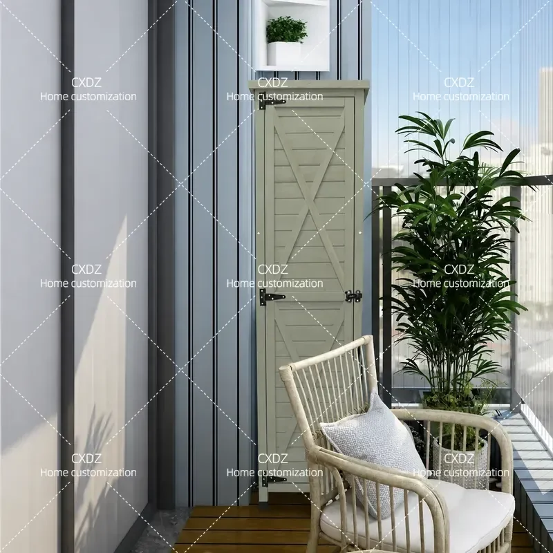 Balcony Narrow Slot Storage Cabinet Sunscreen Waterproof Slot Locker Crack Solid Wood Outdoor Locker Outdoor Grocery Cabinet
