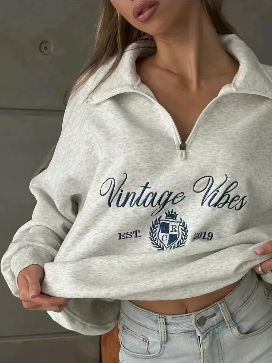 

Fashionable Casual Loose round Neck Sweatshirt Letter Printed Comfortable Long Sleeve Collar Street Style Women's Hoodie