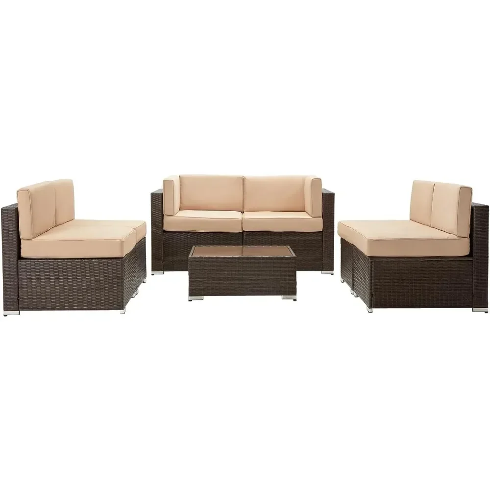 

#For Garden Furniture 7 Piece Set, PE Rattan Wicker Outdoors Sectional Table Chair Sets with Cushions and Back, Garden Furniture