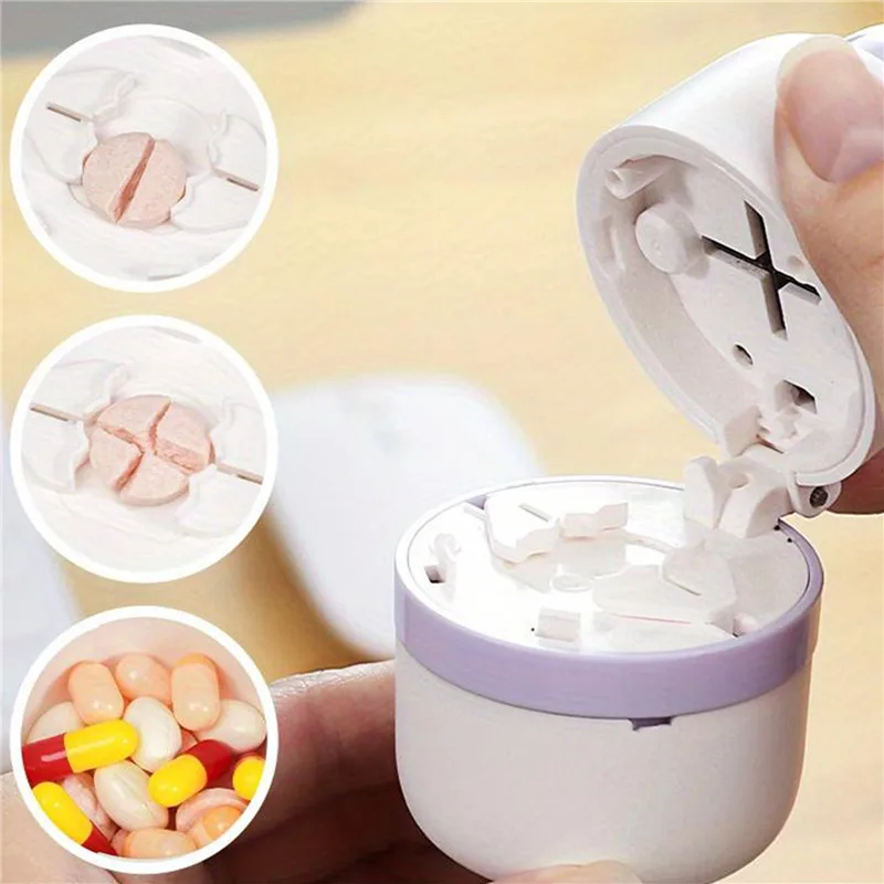 Portable 2-in-1 Pill Box With Pill Cutter For Cutting Small Pills Or Large Pills In Half & Quarter, Travel Pill Organizer Case