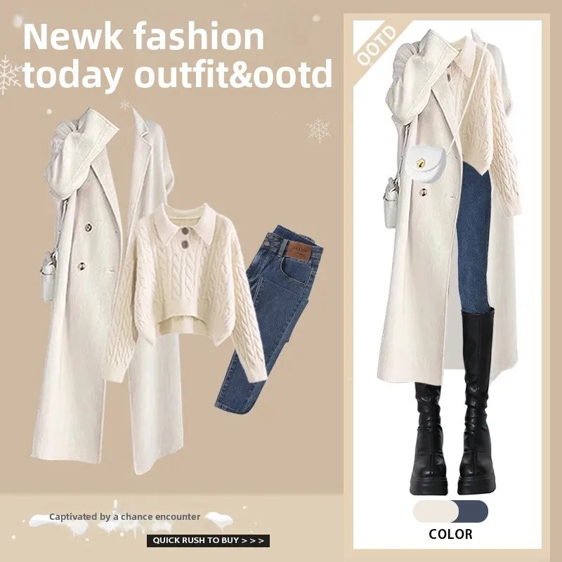 Conjunto de peças de camiseta Faion de inverno suéter de malha jeans finos Jaet Combo novo conjunto 2025 Sli para mulheres jovens