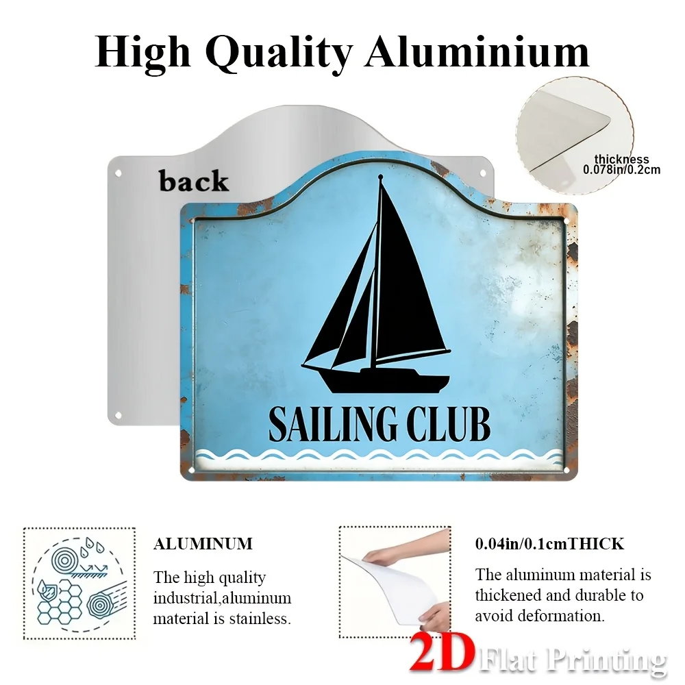 2D Flat, 1pc Vintage Nautical Sailing Club Metal Wall Sign - Art Print Suitable For Nautical-Themed Decor, Coastal Restaurant