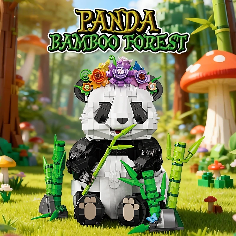 Set di Blocchi da Costruzione Creativi a Forma di Panda, Decorazione da Scrivania con Foresta di Bambù, Modello MOC, Gioco di Assemblaggio per Bambini